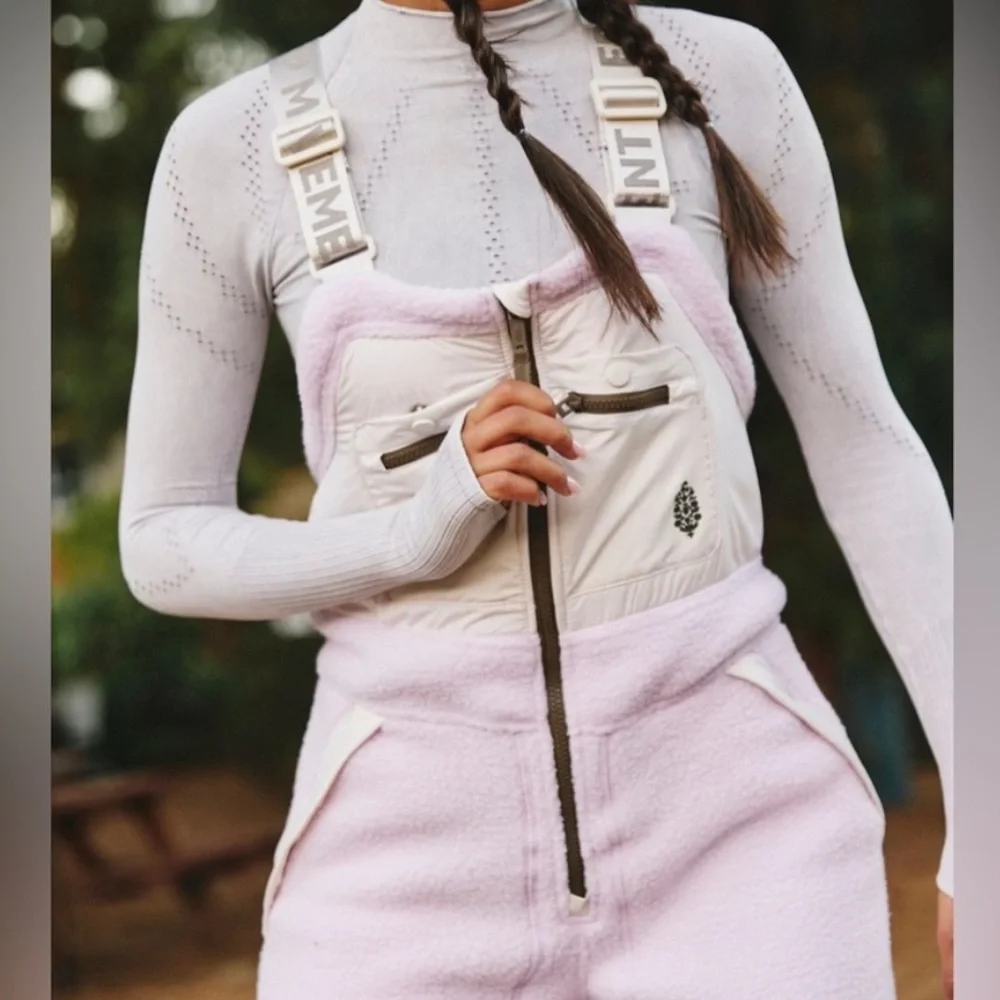 Free People Movement Hit the Slopes High Pile Fleece Snow Bibs Sz Xs - Picture 3 of 16